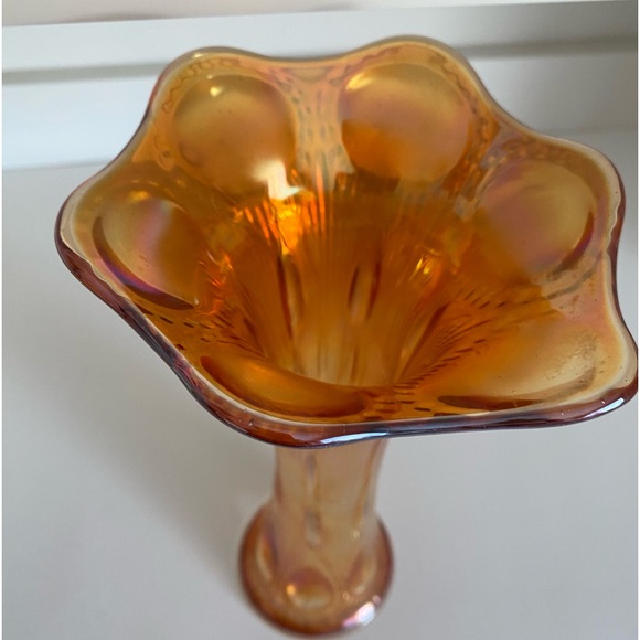 Imperial Glass Marigold Beaded Bullseye Carnival Glass Swung Vase Collectible - Picture 11 of 11